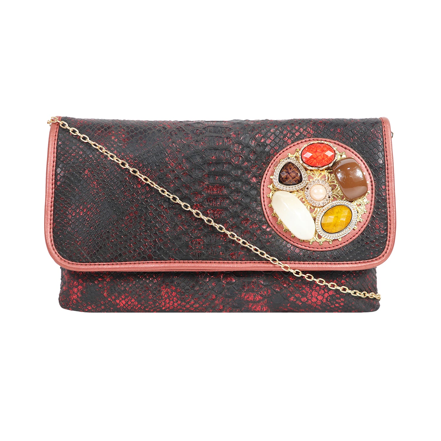 Women’s Woven Flap Clutch with Detachable Chain Strap - marron