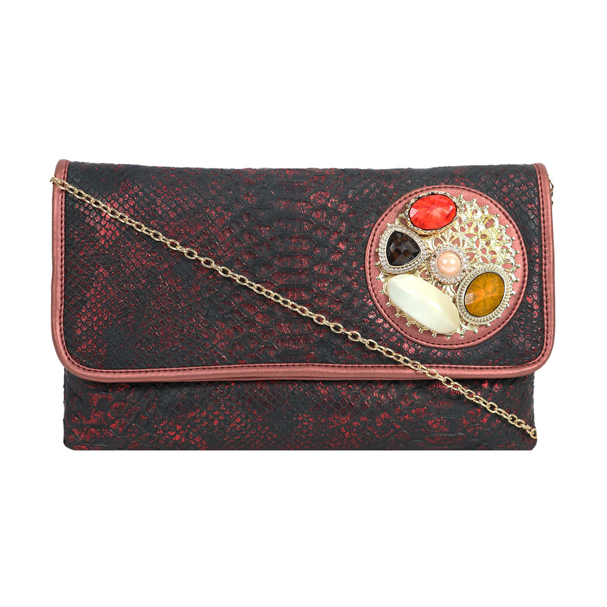 Women’s Woven Flap Clutch with Detachable Chain Strap