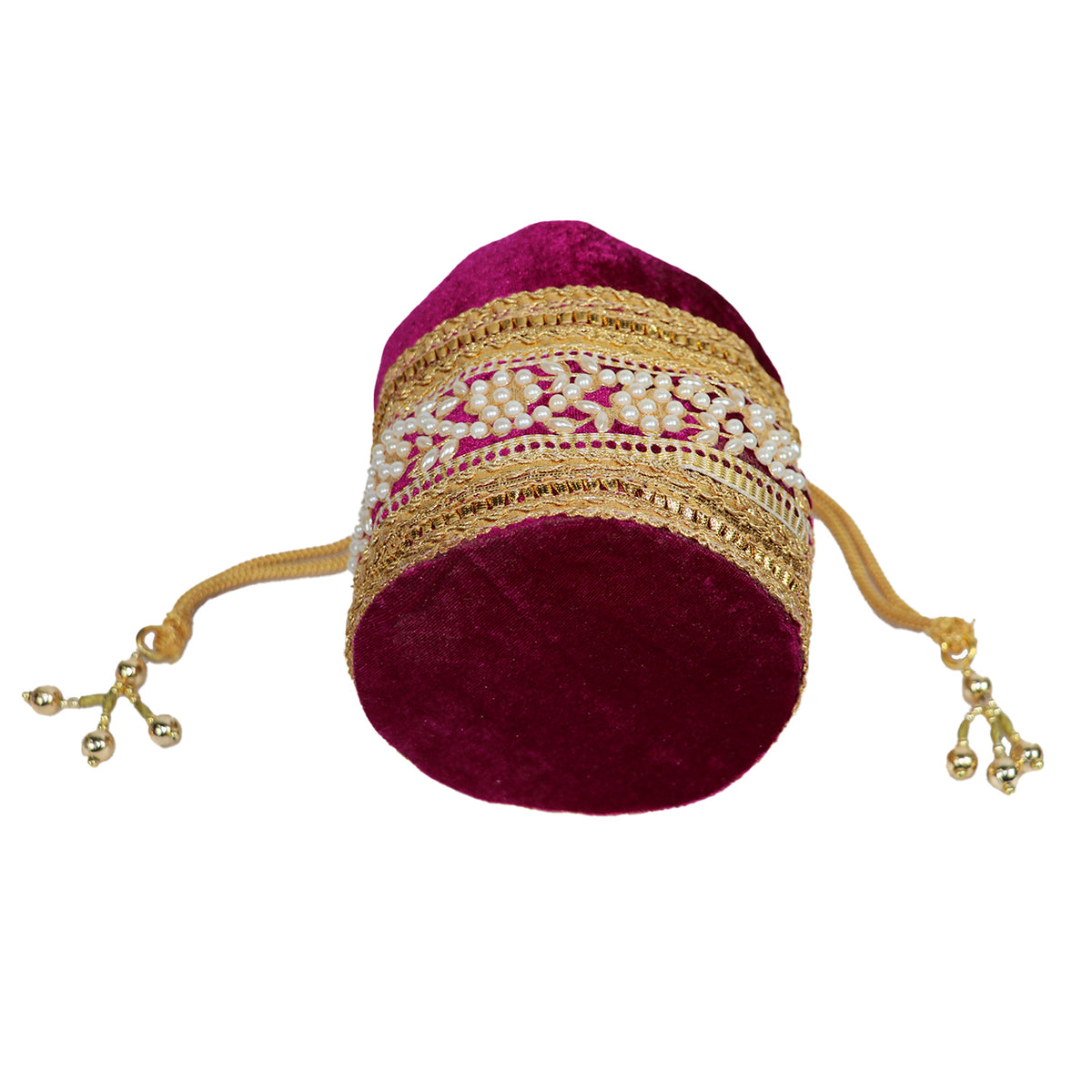 Women’s Velvet Potli Bag with Gold Embroidery & Pearl Detailing