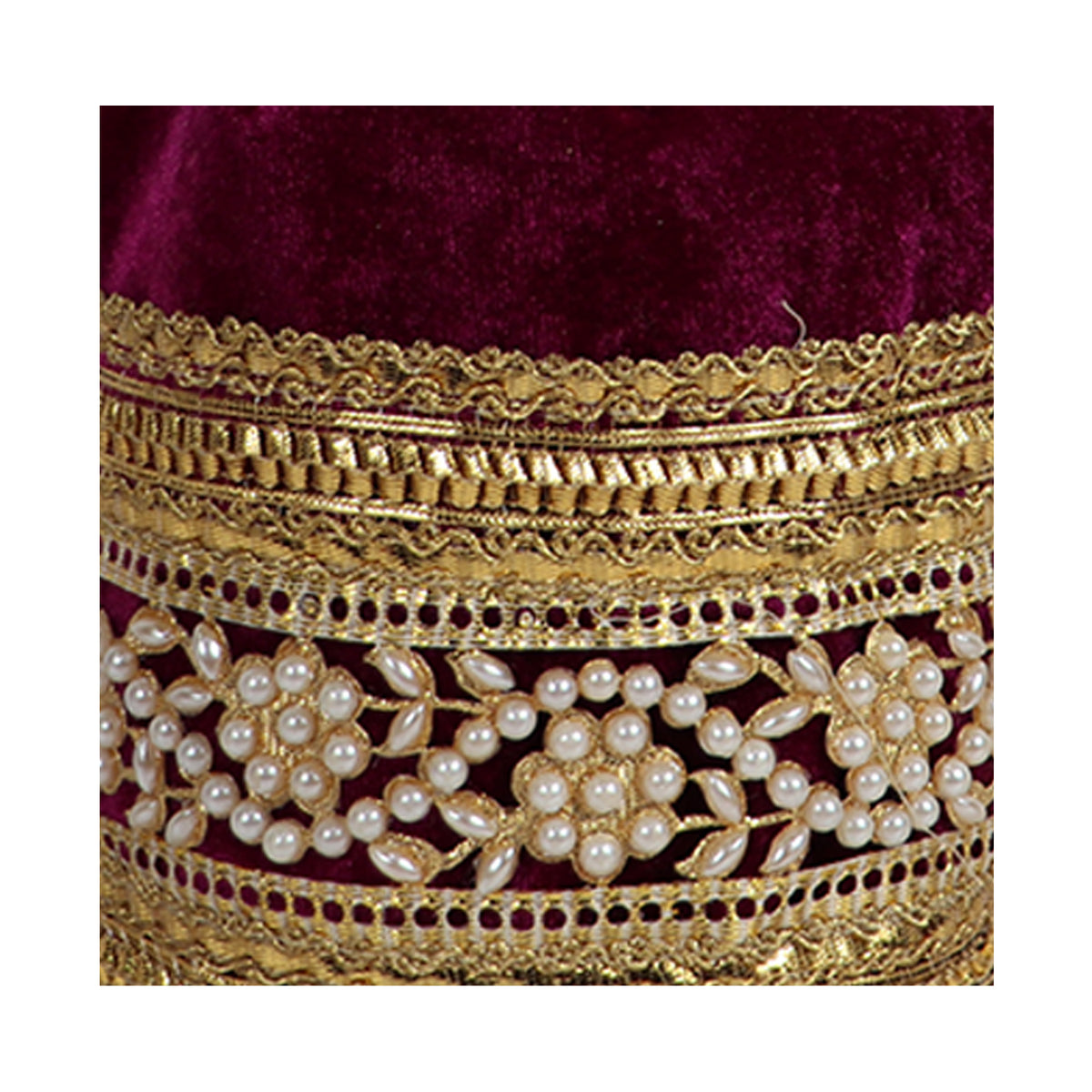 Women’s Velvet Potli Bag with Gold Embroidery & Pearl Detailing