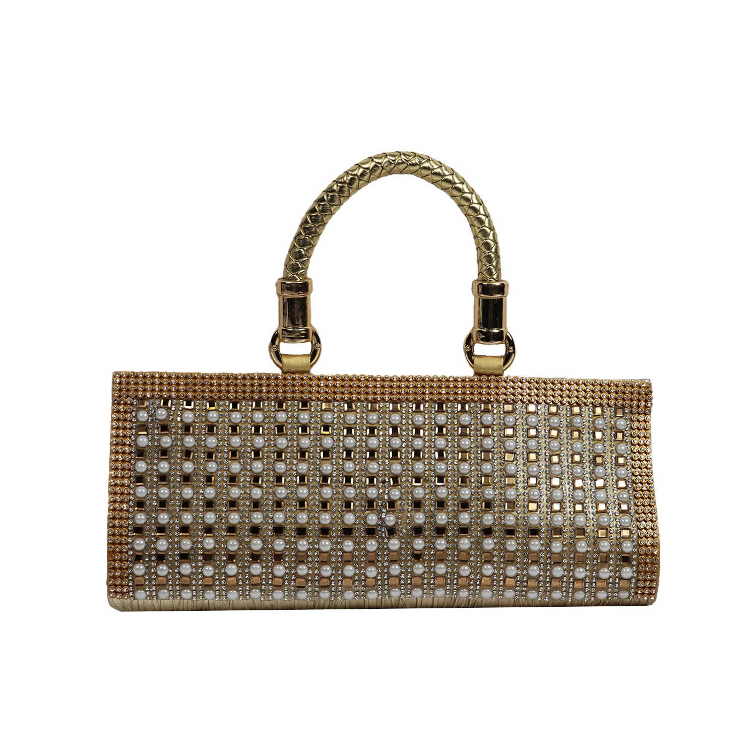 Women’s Gold Pearl & Stone Embellished Clutch Bag - Gold