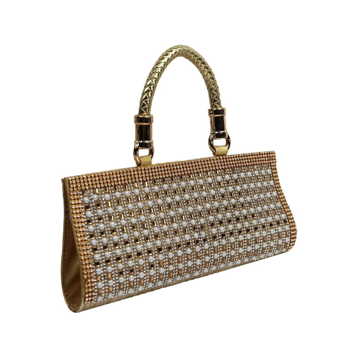Women’s Gold Pearl & Stone Embellished Clutch Bag