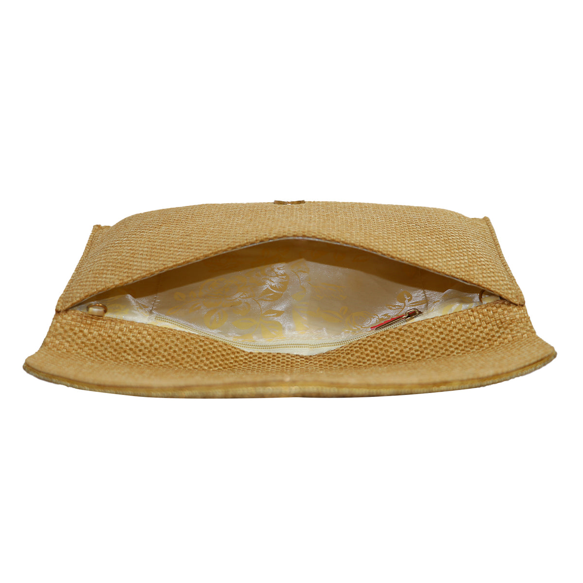 Women’s Gold Embroidered Stone & Pearl Envelope Clutch with Chain Strap