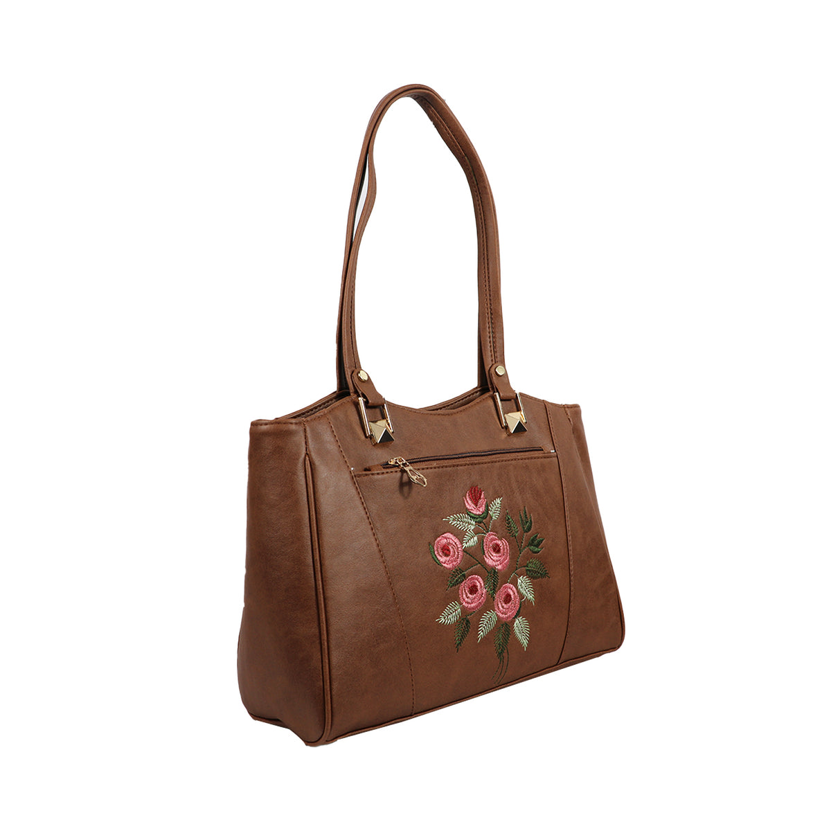 Women’s Brown Floral Embroidered Shoulder Tote Bag