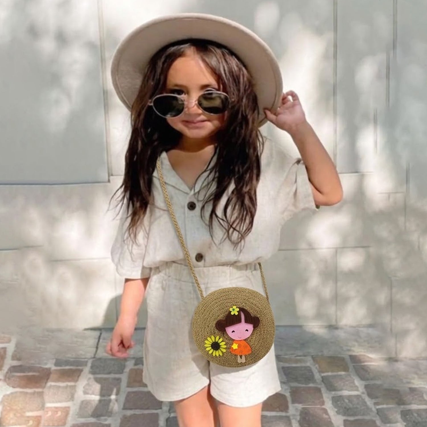 Girls Cute Cartoon Round Crossbody Sling Bag - Brown