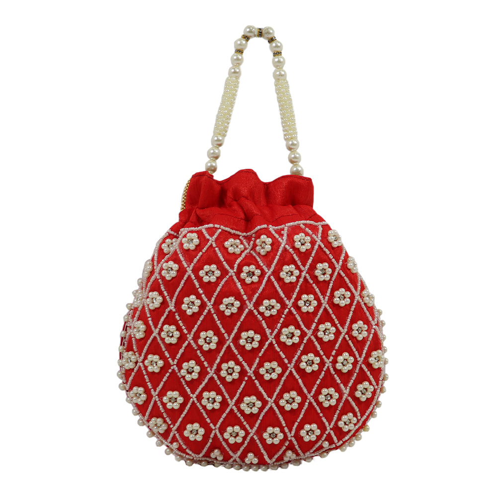 Regal Pearl-Embroidered Potli Bag