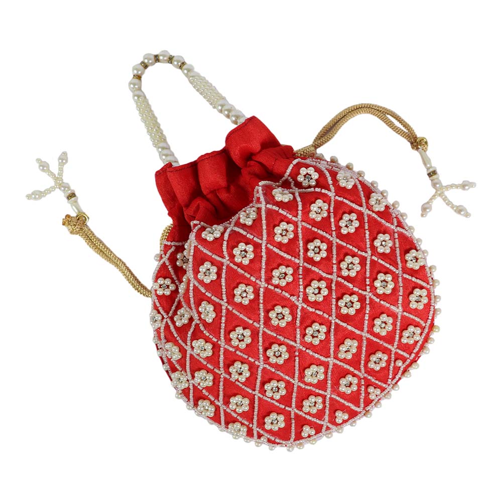 Regal Pearl-Embroidered Potli Bag