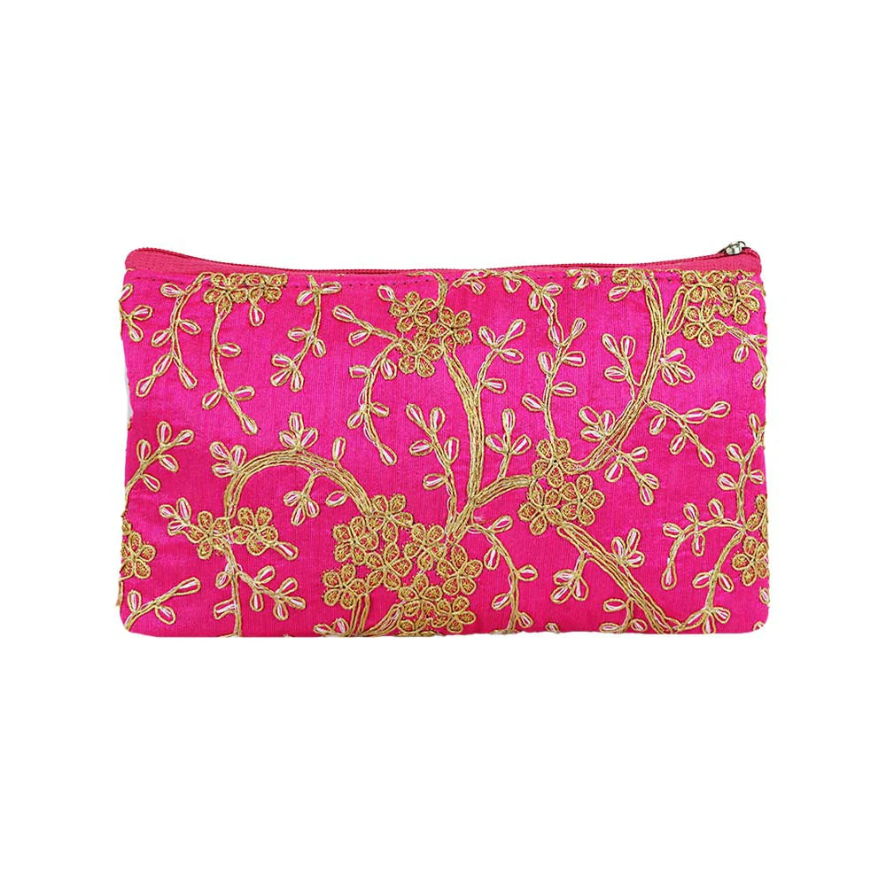 Embroidered Clutch Pouch for Women - Pink