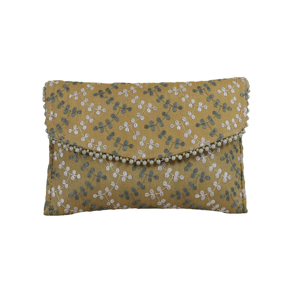 Women’s Floral Embroidered Clutch with Pearl Lace