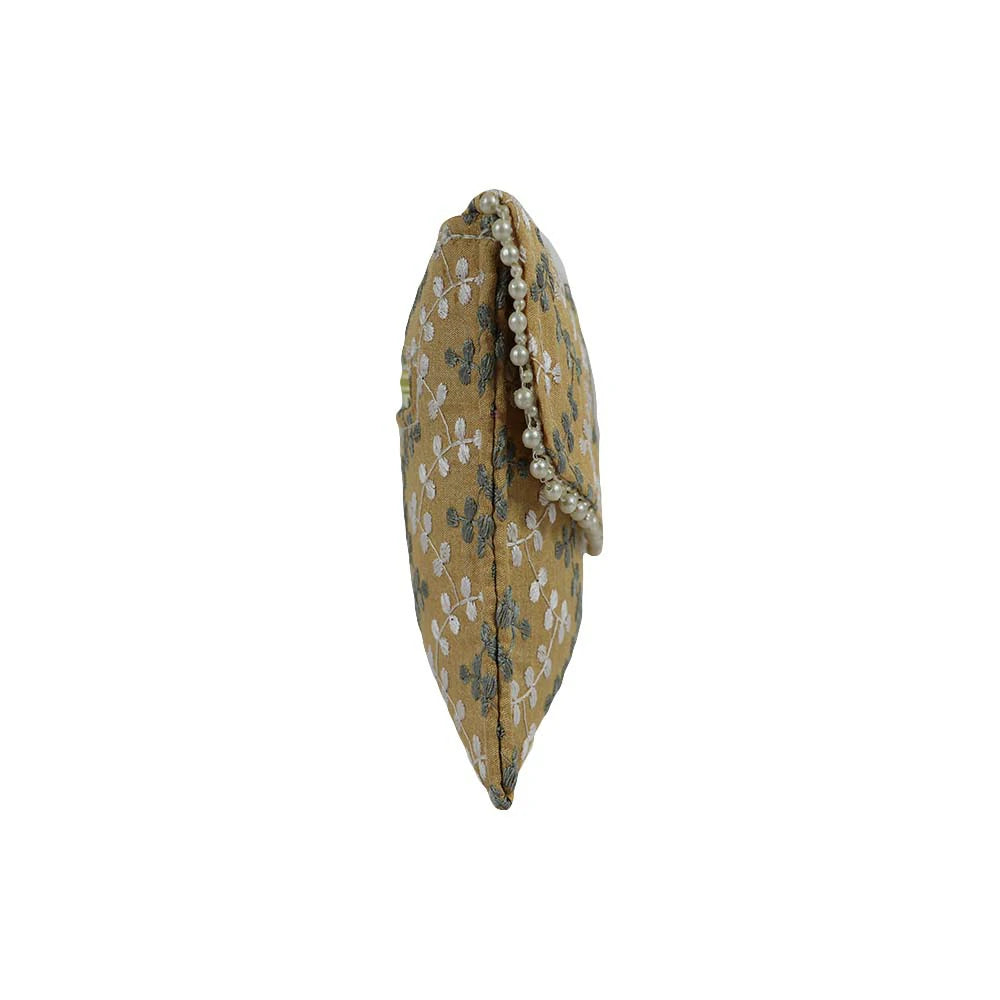 Women’s Floral Embroidered Clutch with Pearl Lace