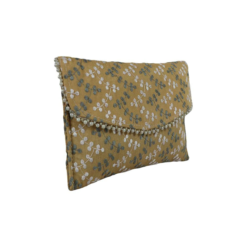 Women’s Floral Embroidered Clutch with Pearl Lace