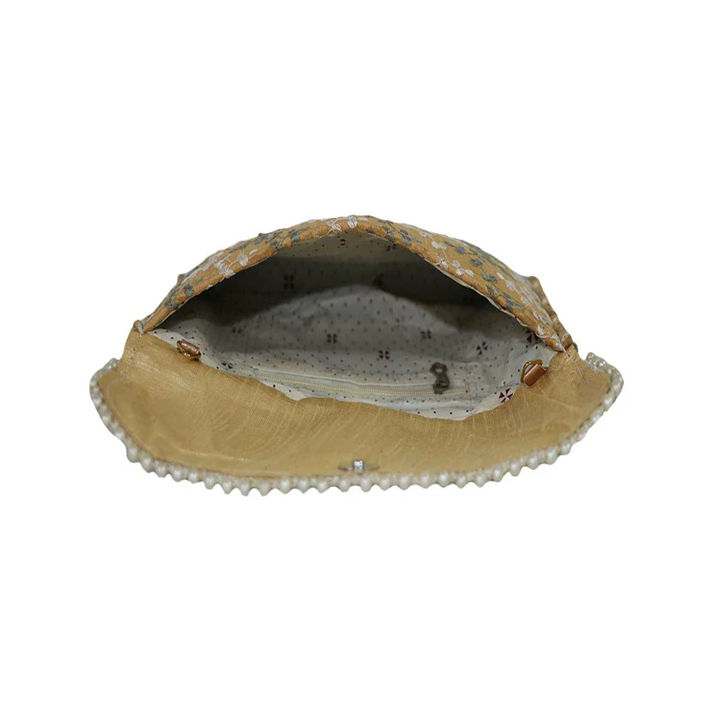Women’s Floral Embroidered Clutch with Pearl Lace