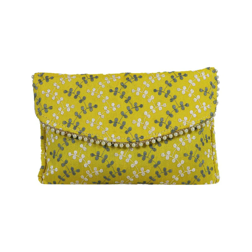 Women’s Floral Embroidered Clutch with Pearl Lace