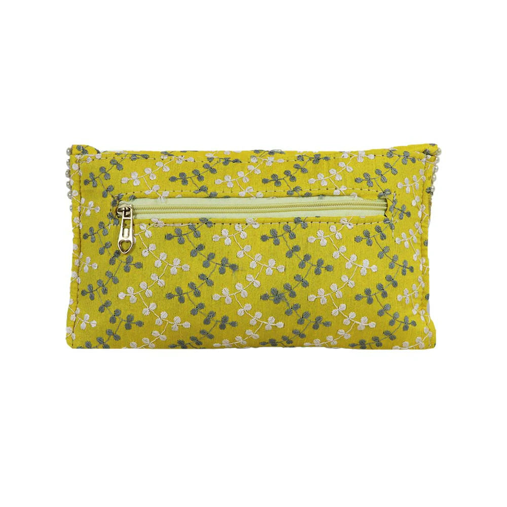 Women’s Floral Embroidered Clutch with Pearl Lace