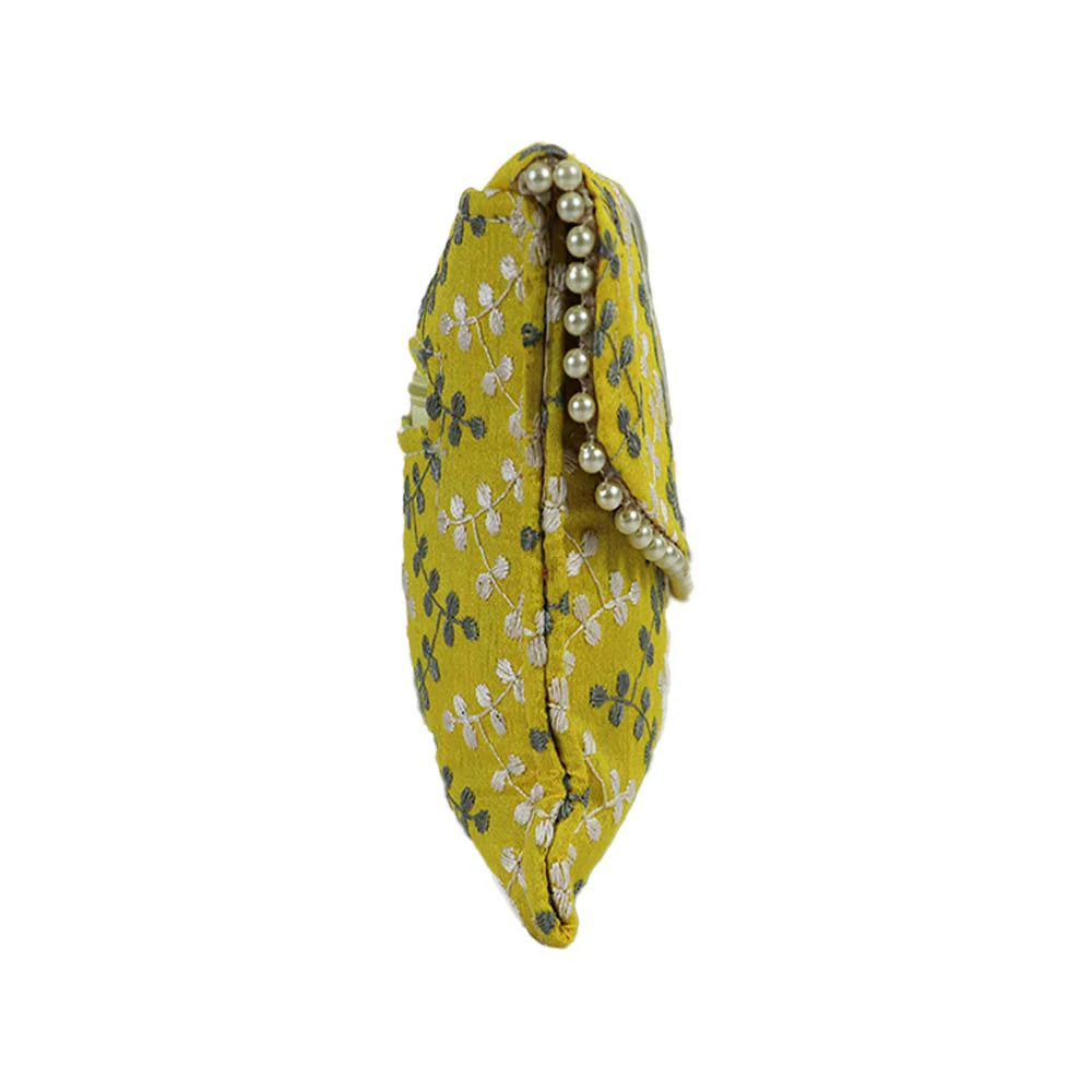 Women’s Floral Embroidered Clutch with Pearl Lace