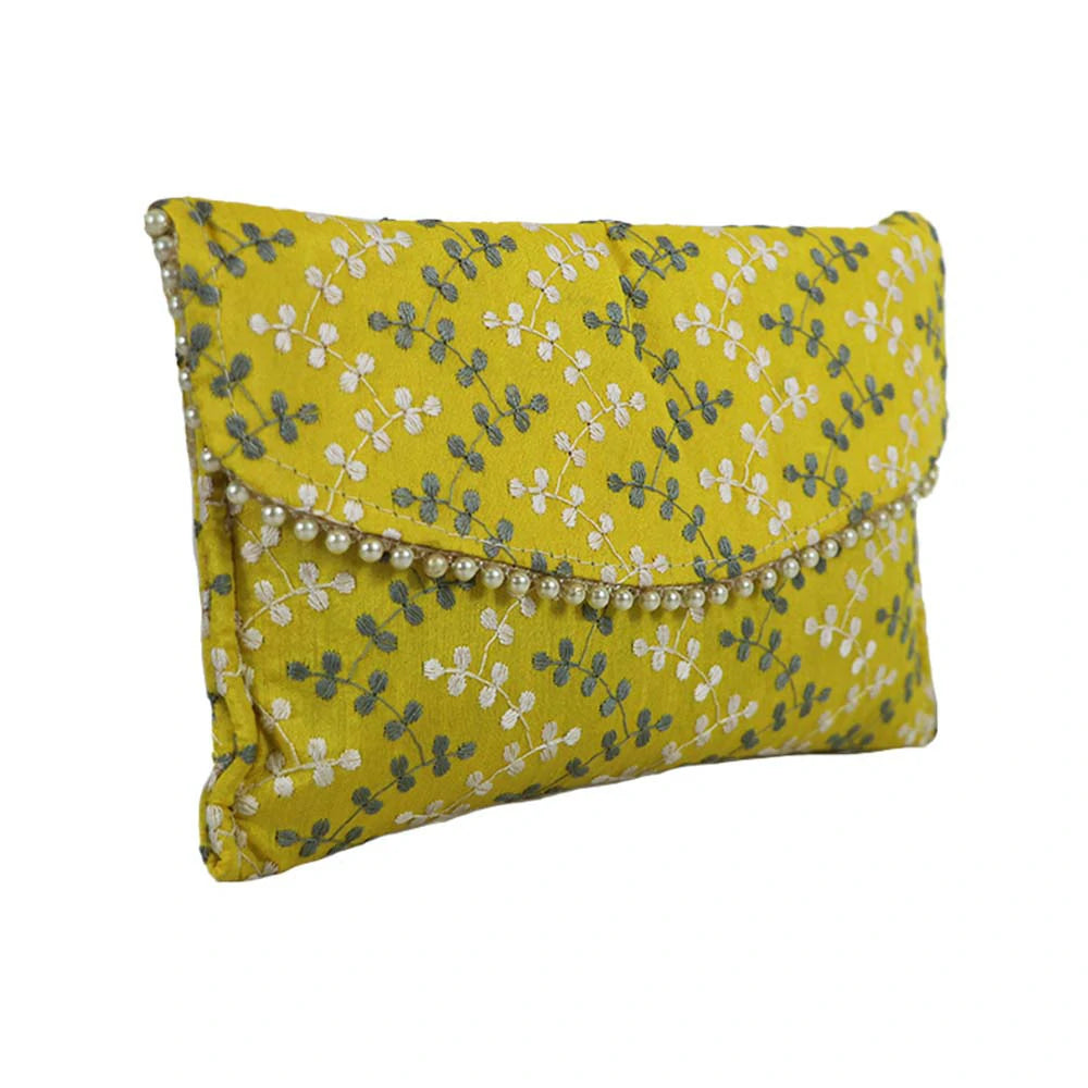 Women’s Floral Embroidered Clutch with Pearl Lace