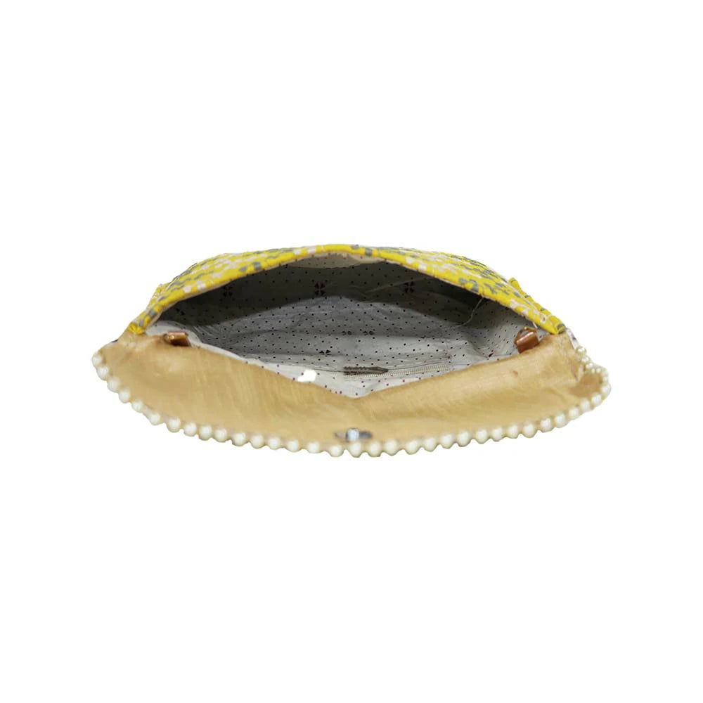 Women’s Floral Embroidered Clutch with Pearl Lace