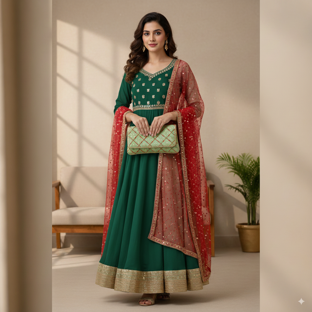 Embroidered Clutch with Gold Detailing Accents