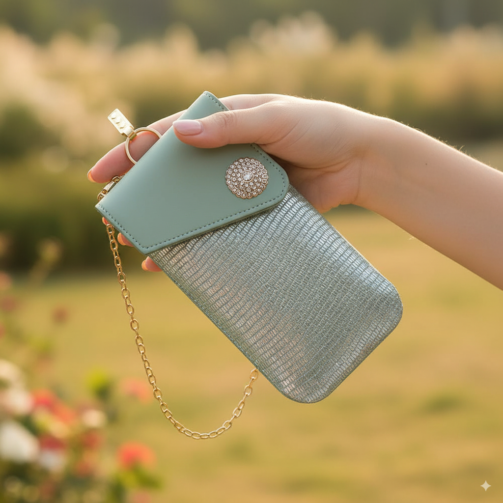 Sling Pouch with Heart Charm Accent - Light Green