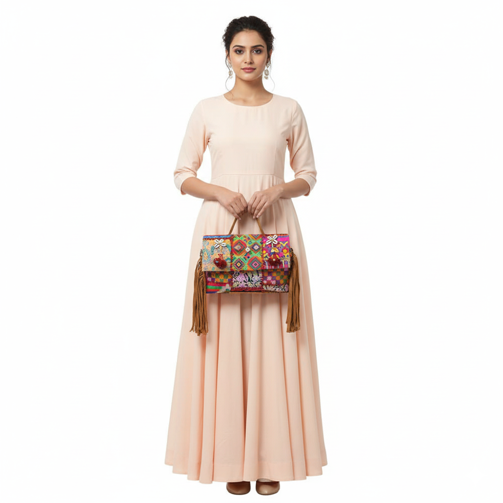 Bohemian Patchwork Fringe Handbag with Tribal Embellishments