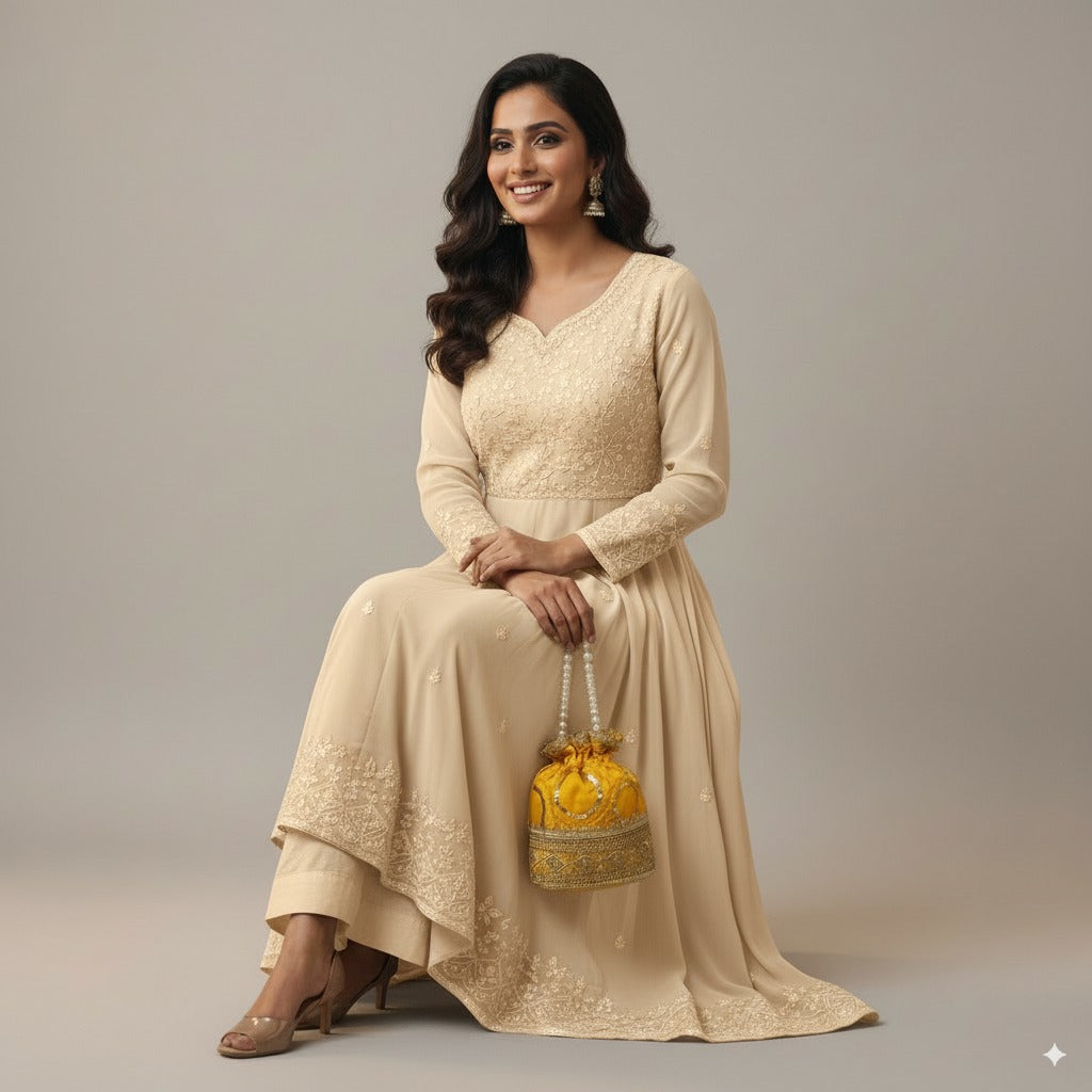 Embroidered Potli Bag – Royal Elegance - Yellow