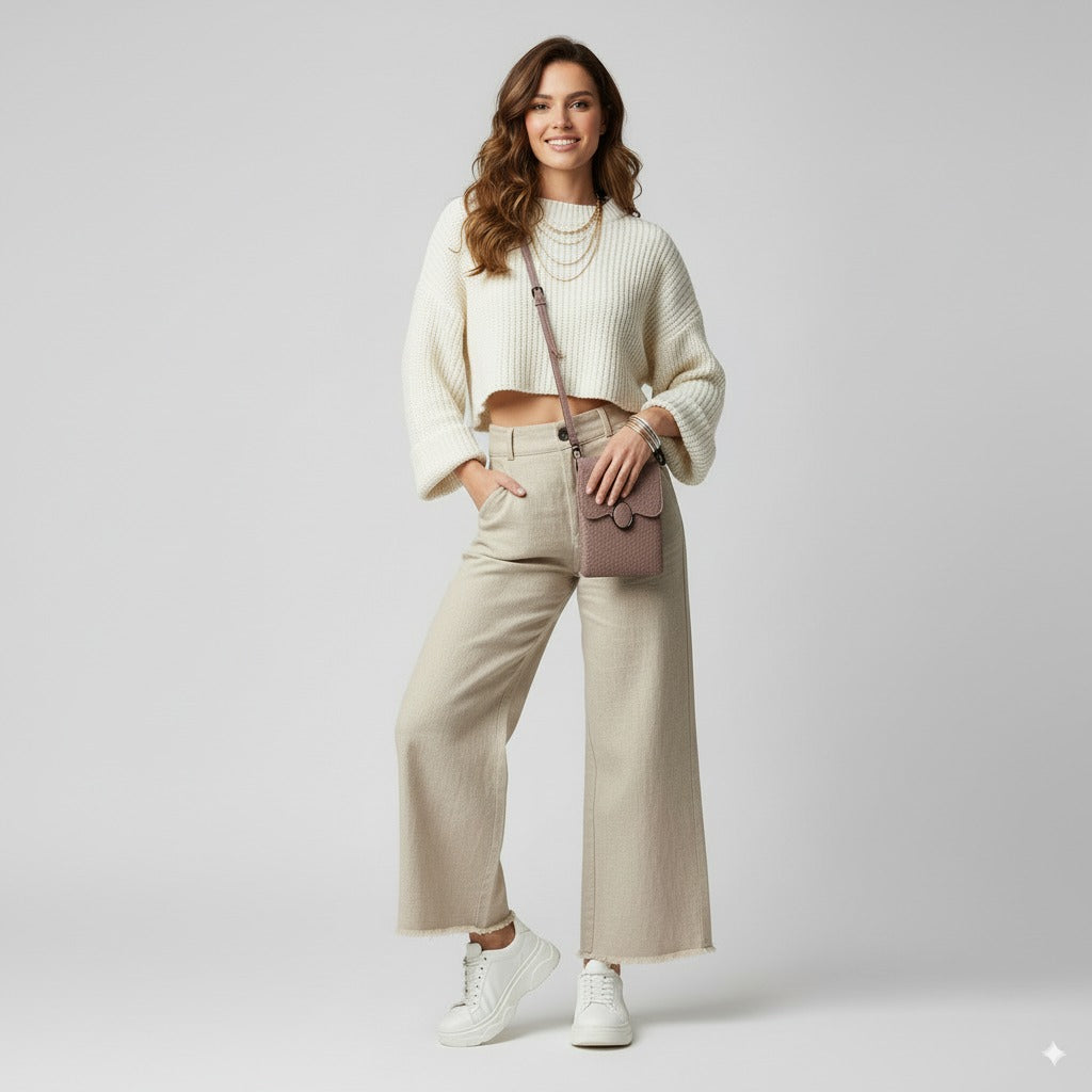 Compact Everyday Sling with Stylish Texture - Beige