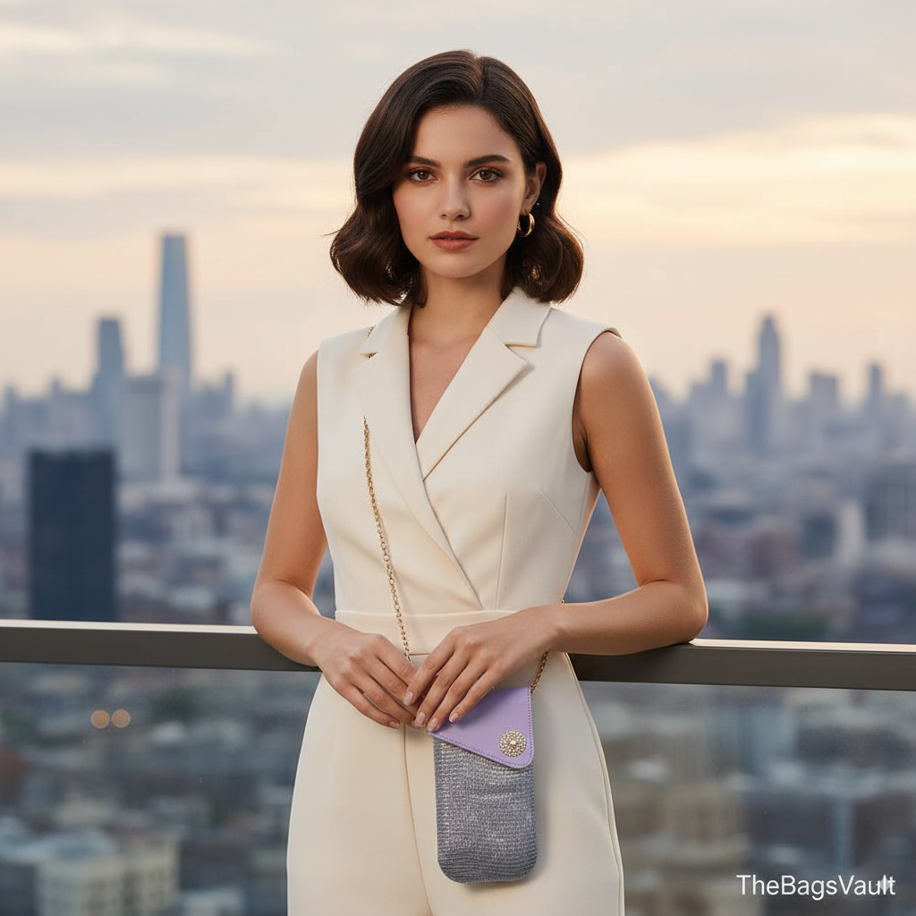 Sling Pouch with Heart Charm Accent - Purple