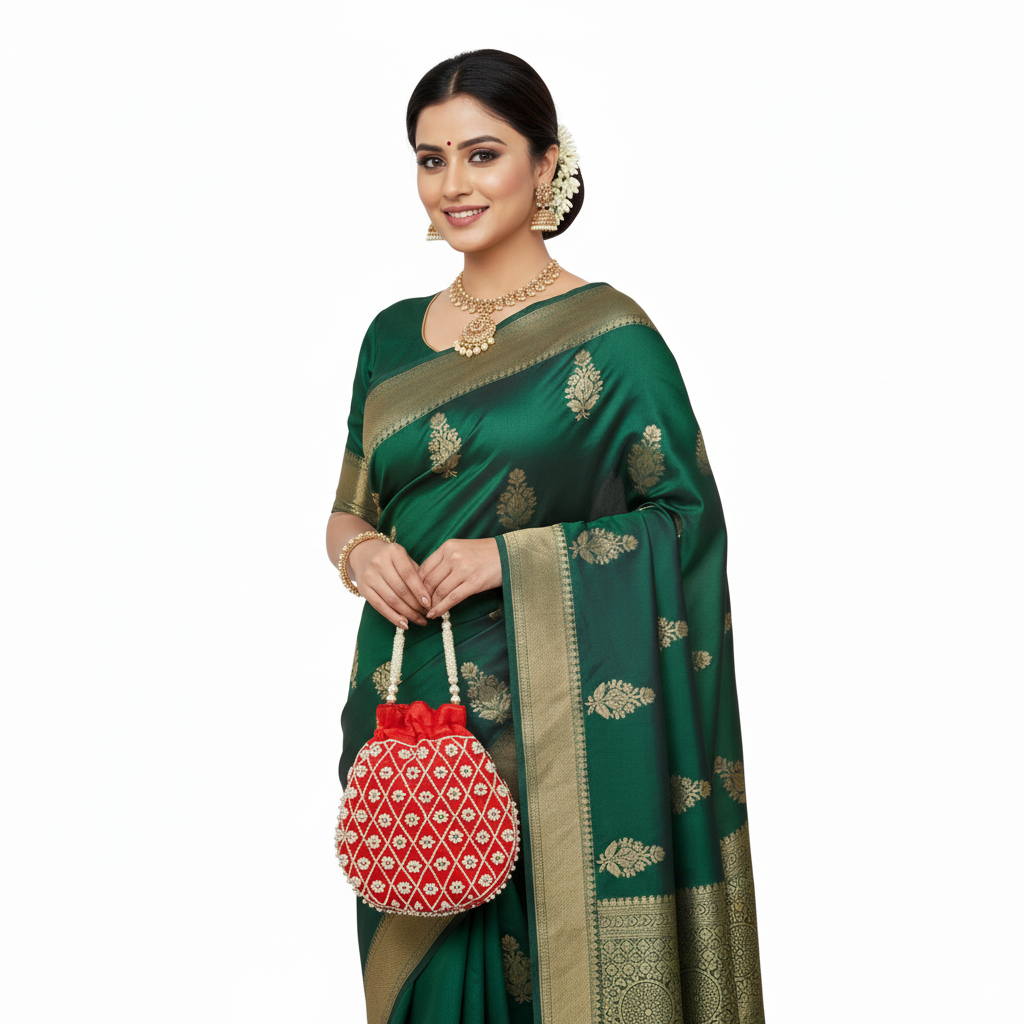 Regal Pearl-Embroidered Potli Bag