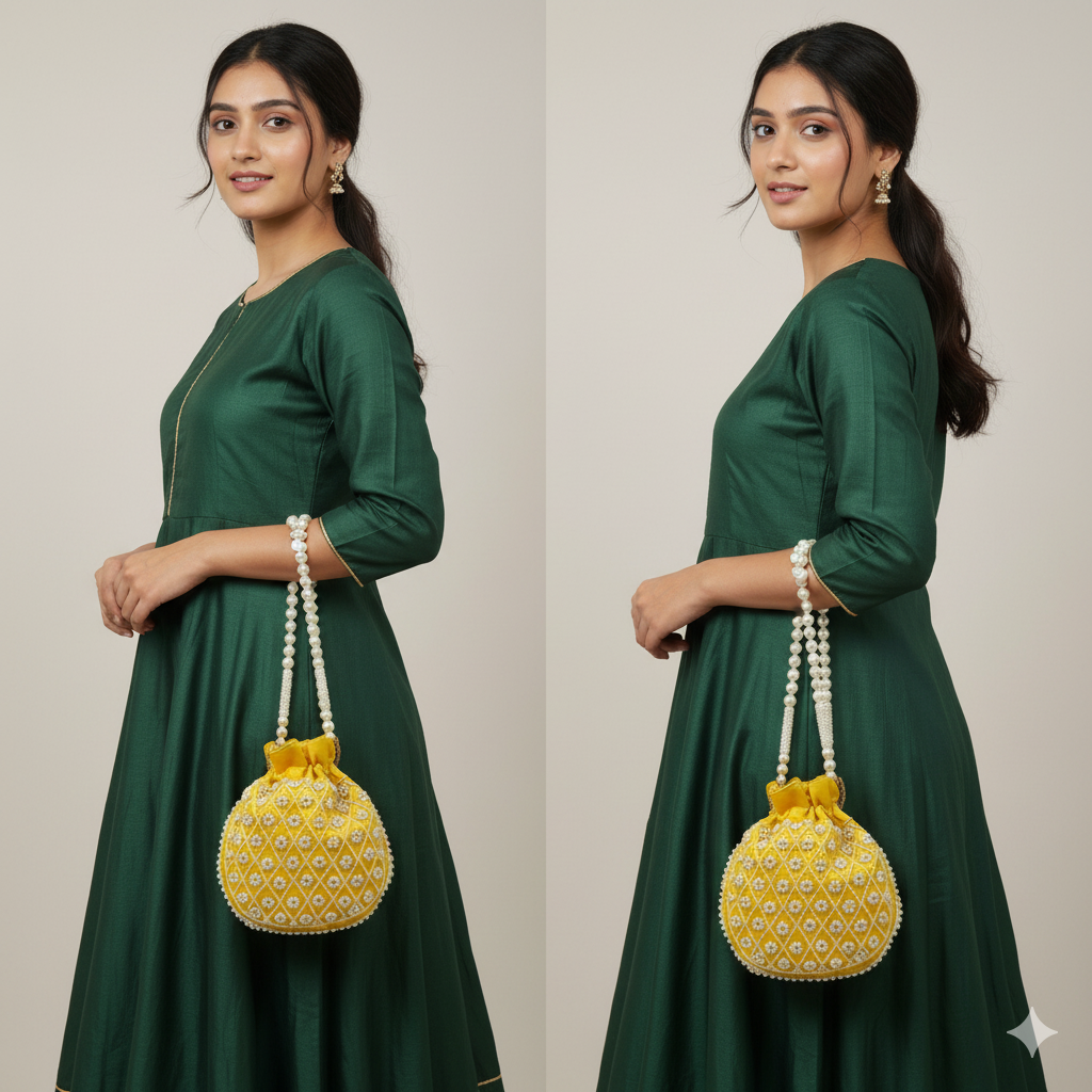 Regal Pearl-Embroidered Potli Bag