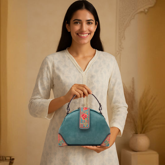Embroidered Dome-Shape Handbag with Floral Detail
