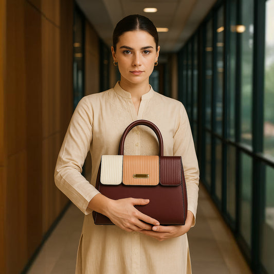 Elegant Striped Flap Top Handle Handbag