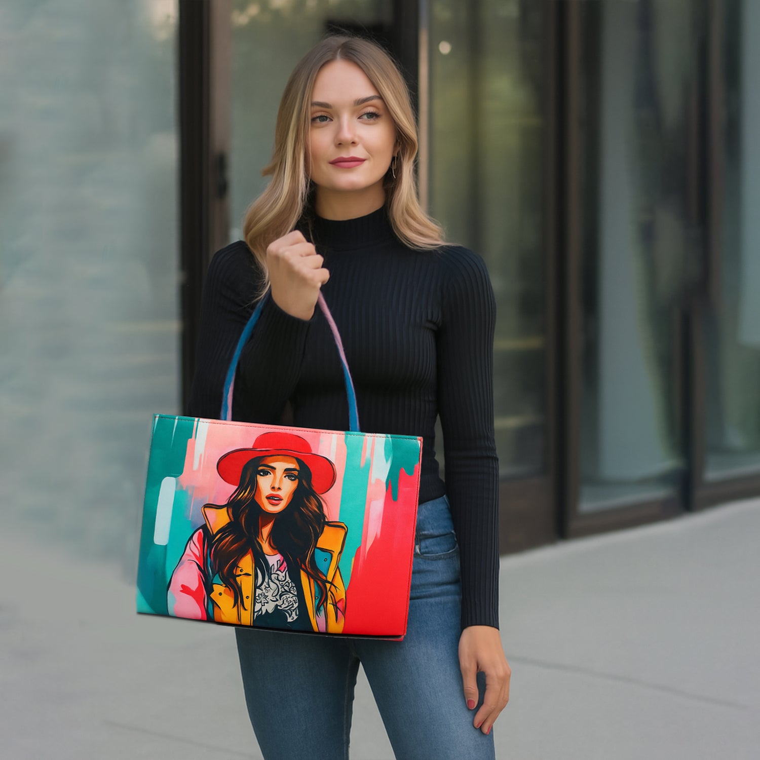 Tropical Printed Tote Bag - Bright Pink