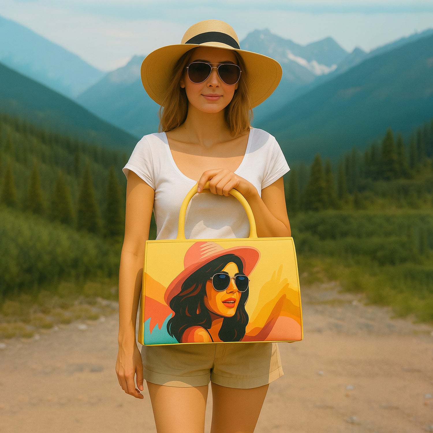 Tropical Printed Tote Bag - Yellow