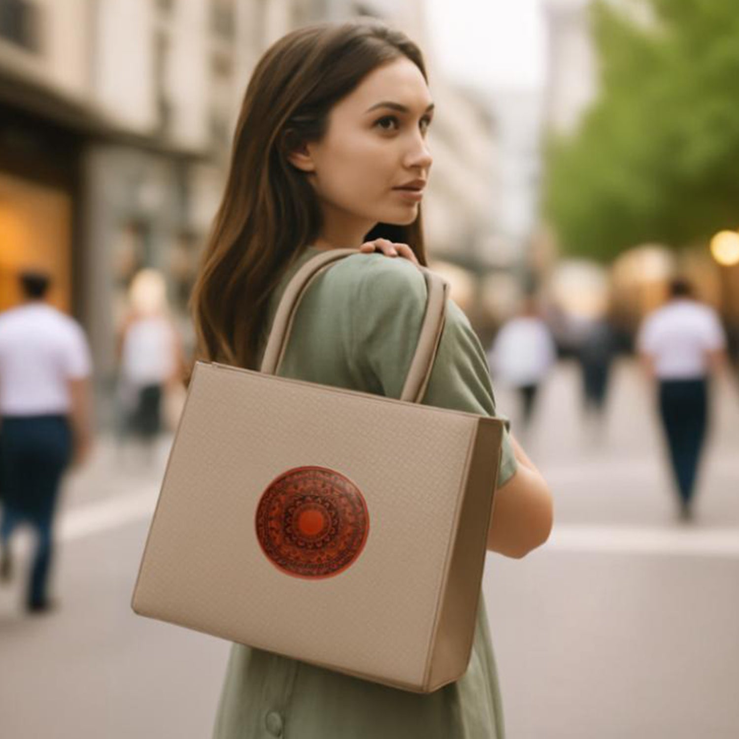 Tan Woven Textured Tote Bag - Beige