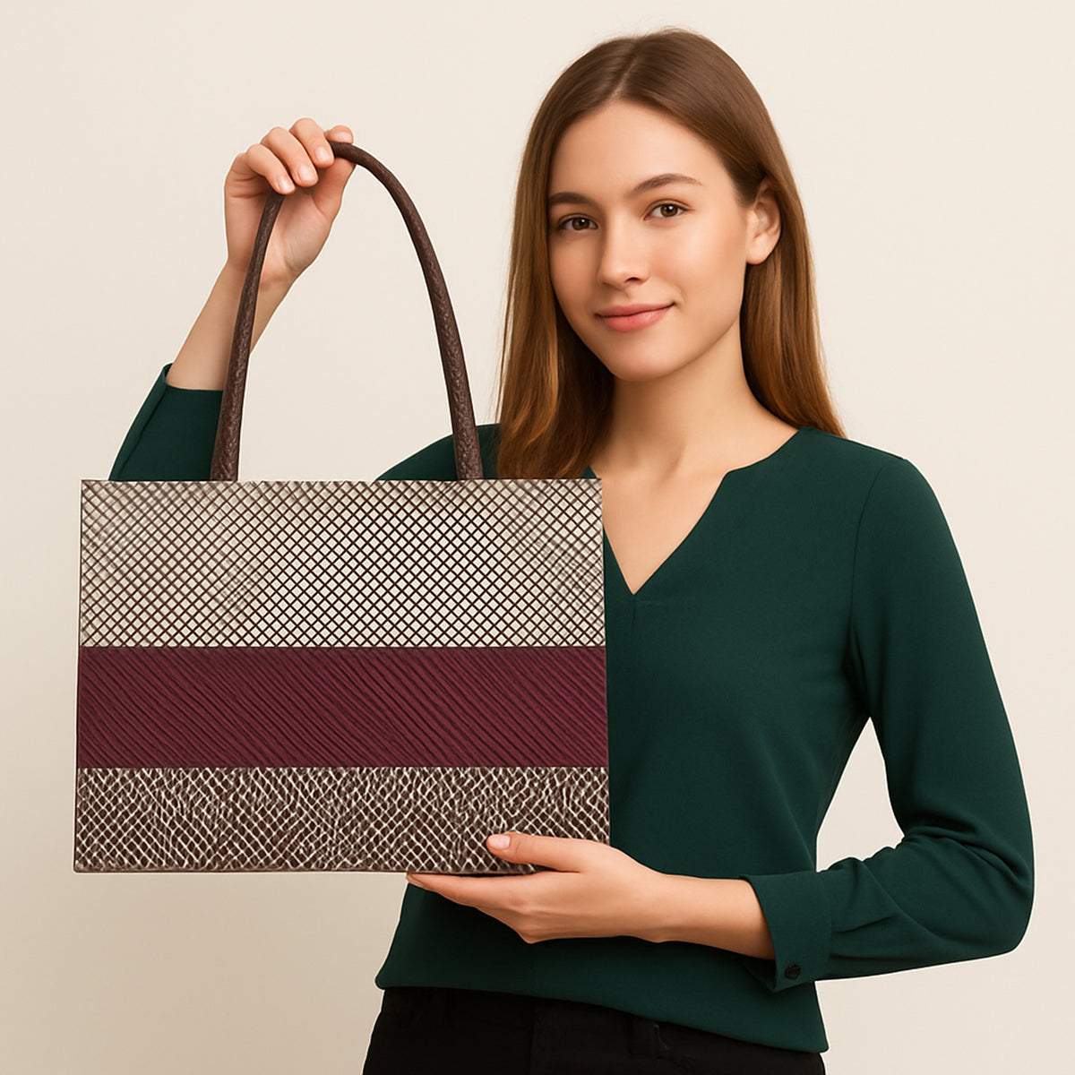 Plum Geo-Weave Jacquard Tote Bag
