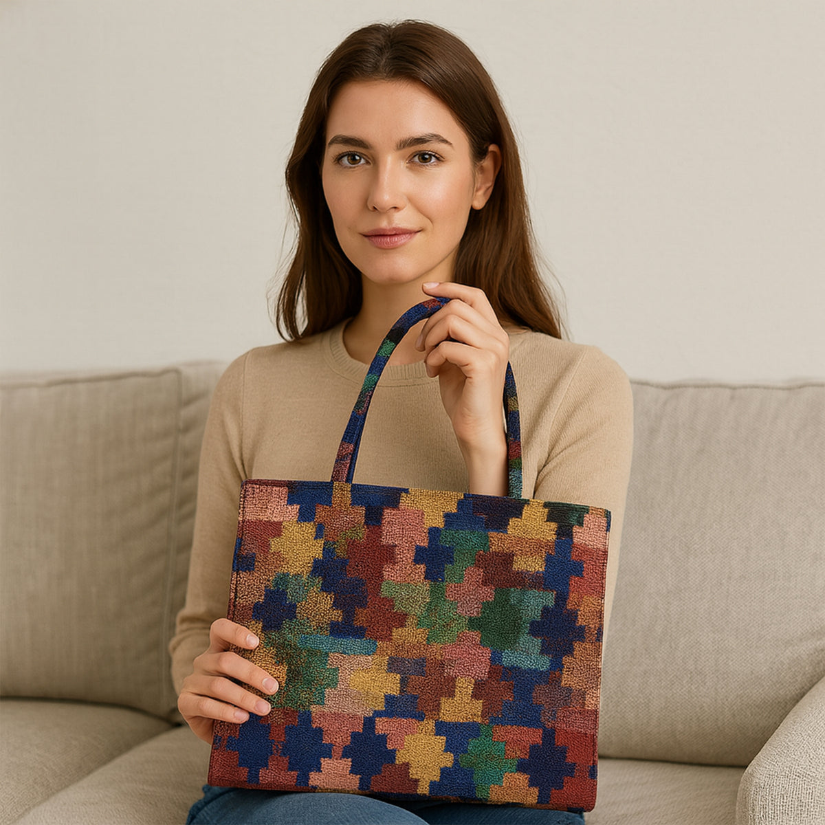 Plum Geo-Weave Jacquard Tote Bag