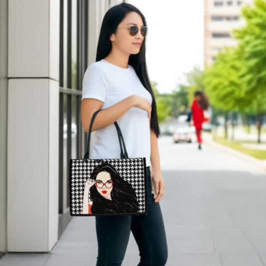 Glam Girl Houndstooth Canvas Tote
