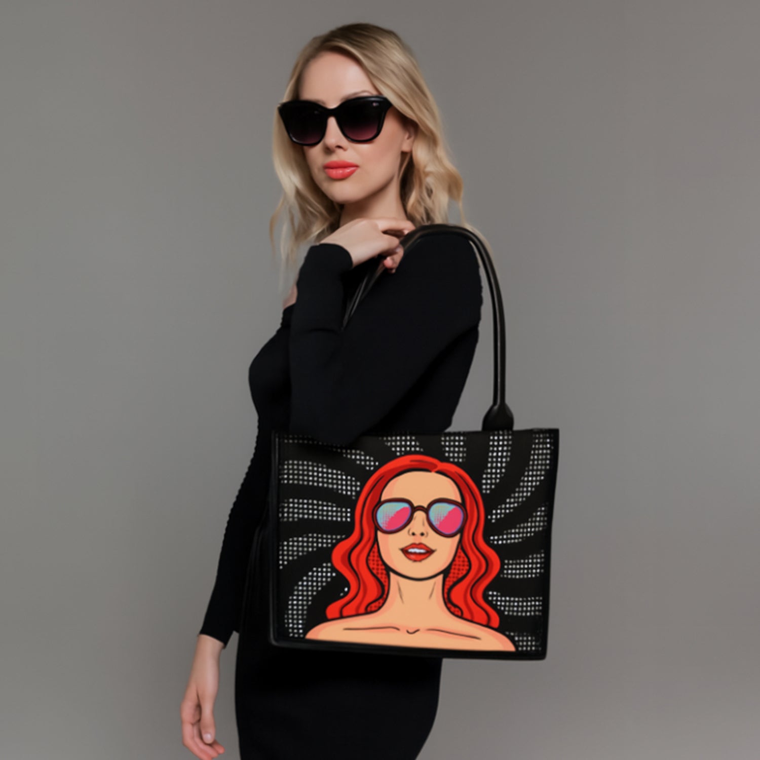 Glam Girl Houndstooth Canvas Tote - Midnight Black