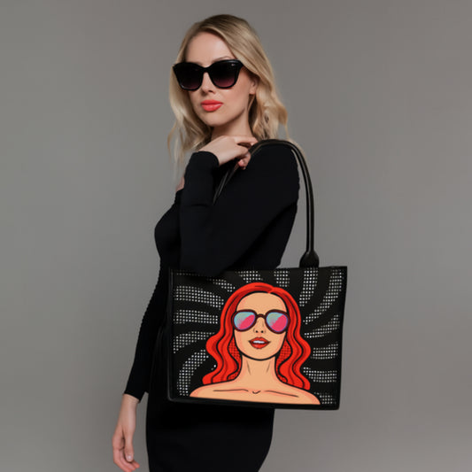 Glam Girl Houndstooth Canvas Tote