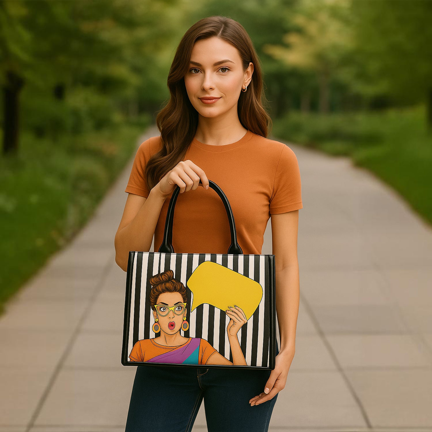 Glam Girl Houndstooth Canvas Tote - Black & White