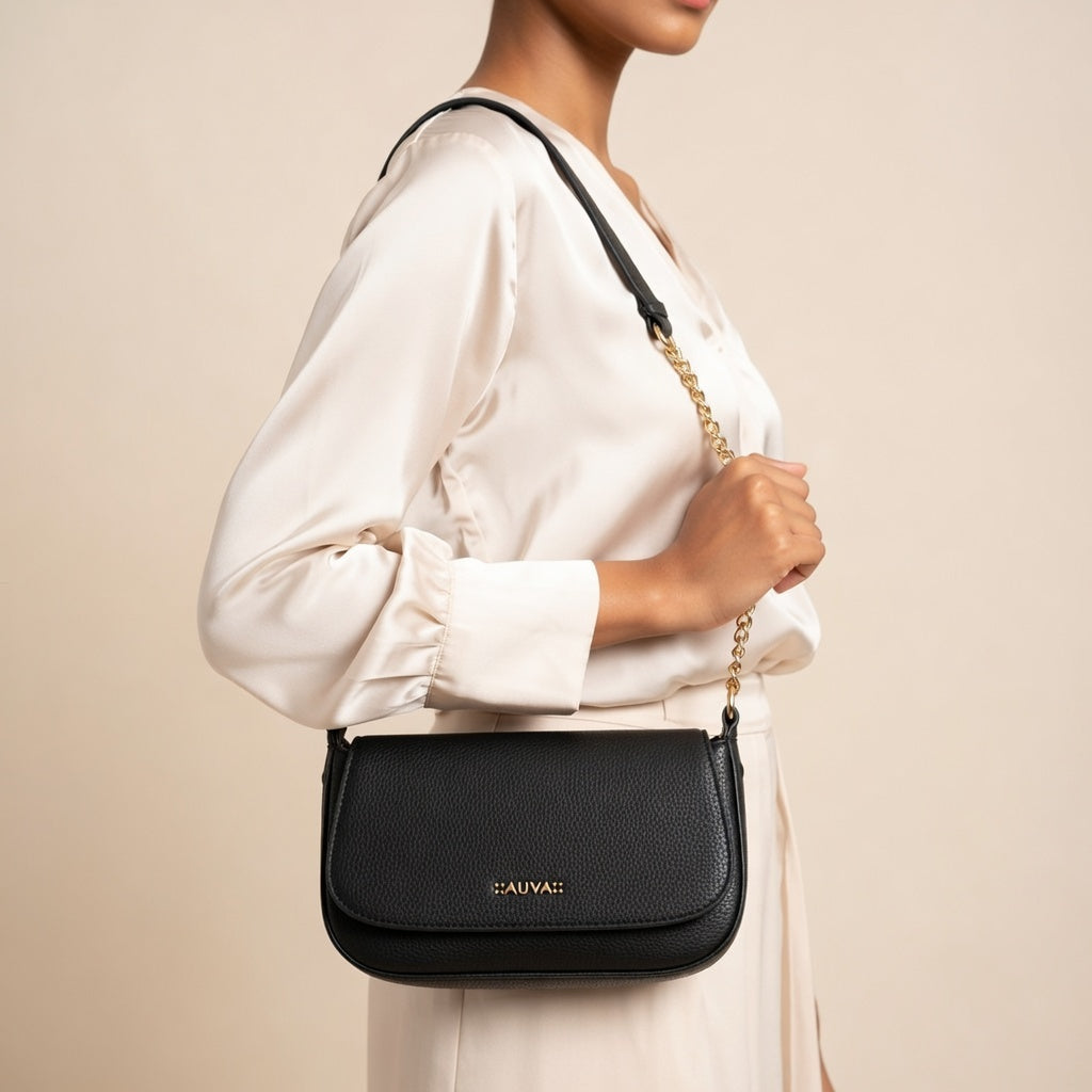 Elegant Textured Flap Shoulder Bag with Gold Chain Strap