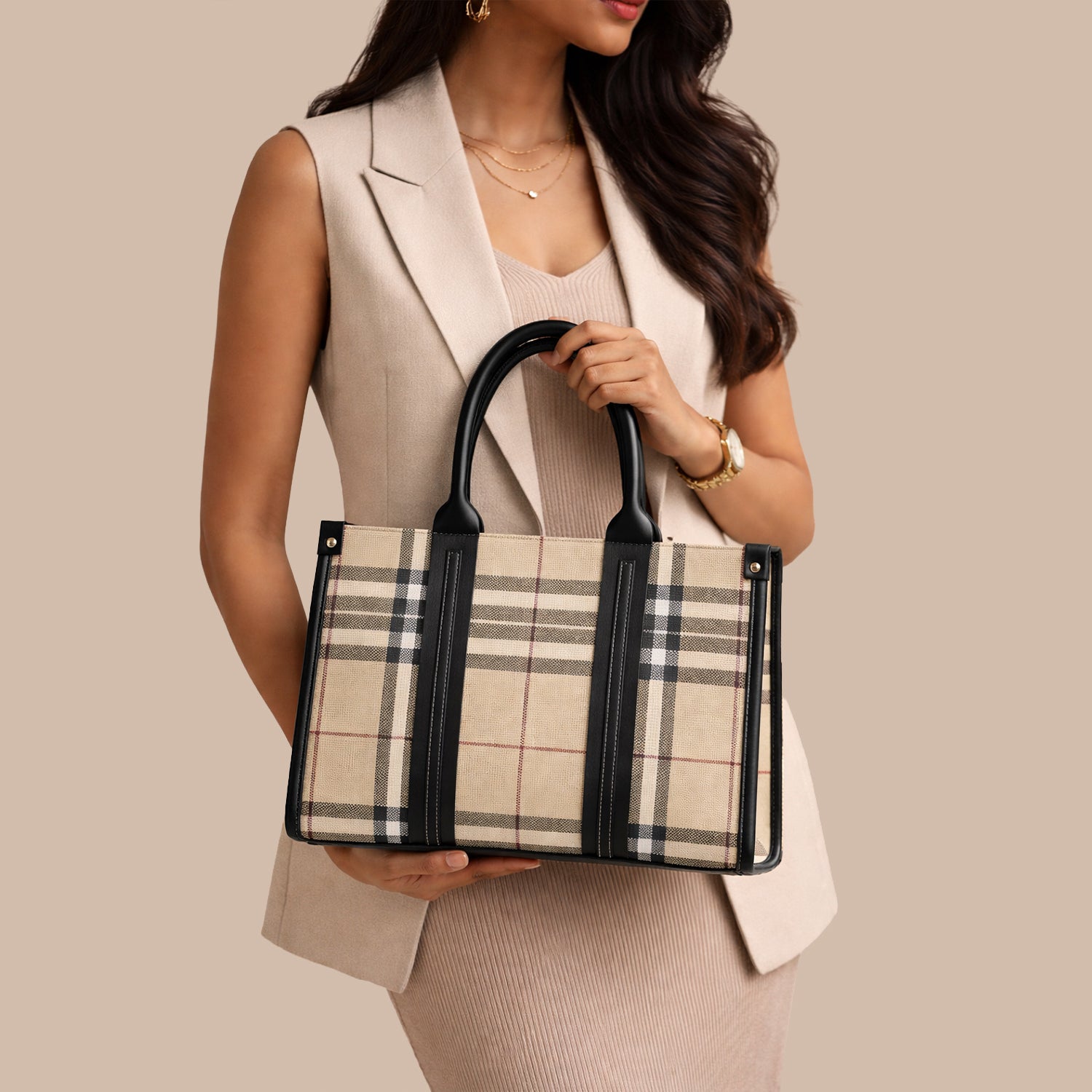 Structured HandBag with Detachable Sling Strap - Cream