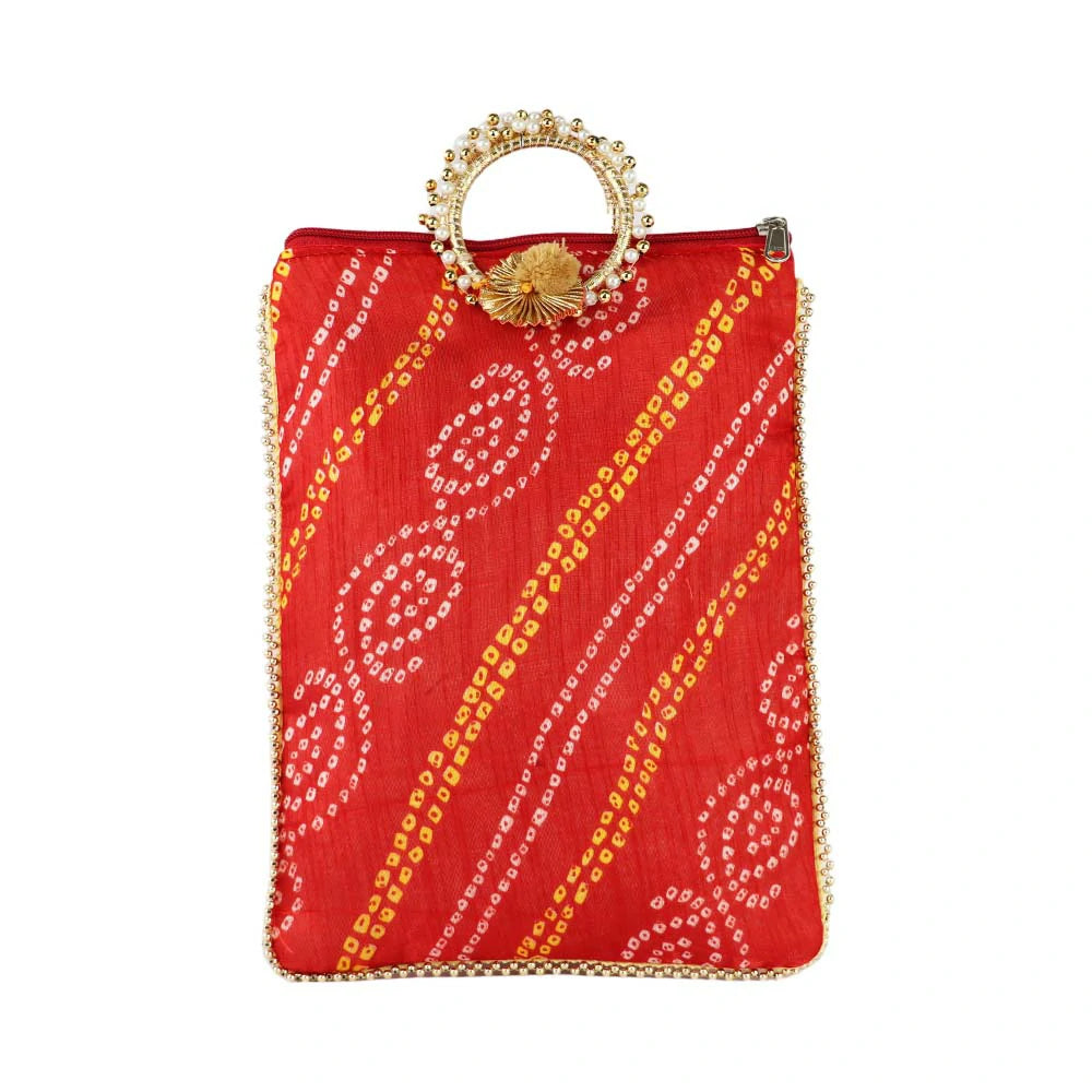 Embroidered Pearl Handle Bag - red