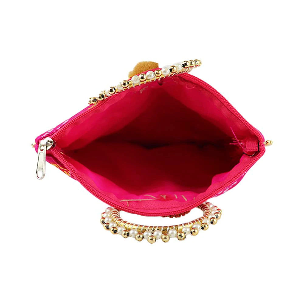 Embroidered Pearl Handle Bag