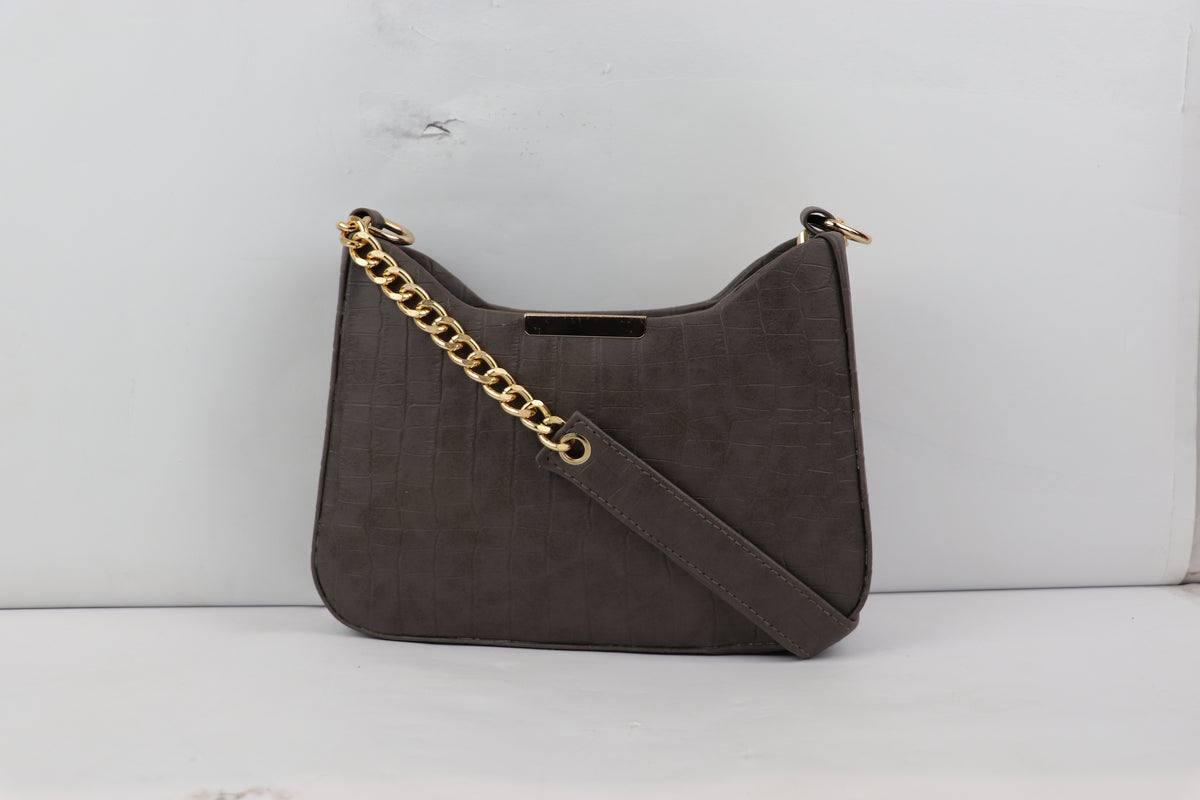 Texture Sling Bag with Gold Chain Strap