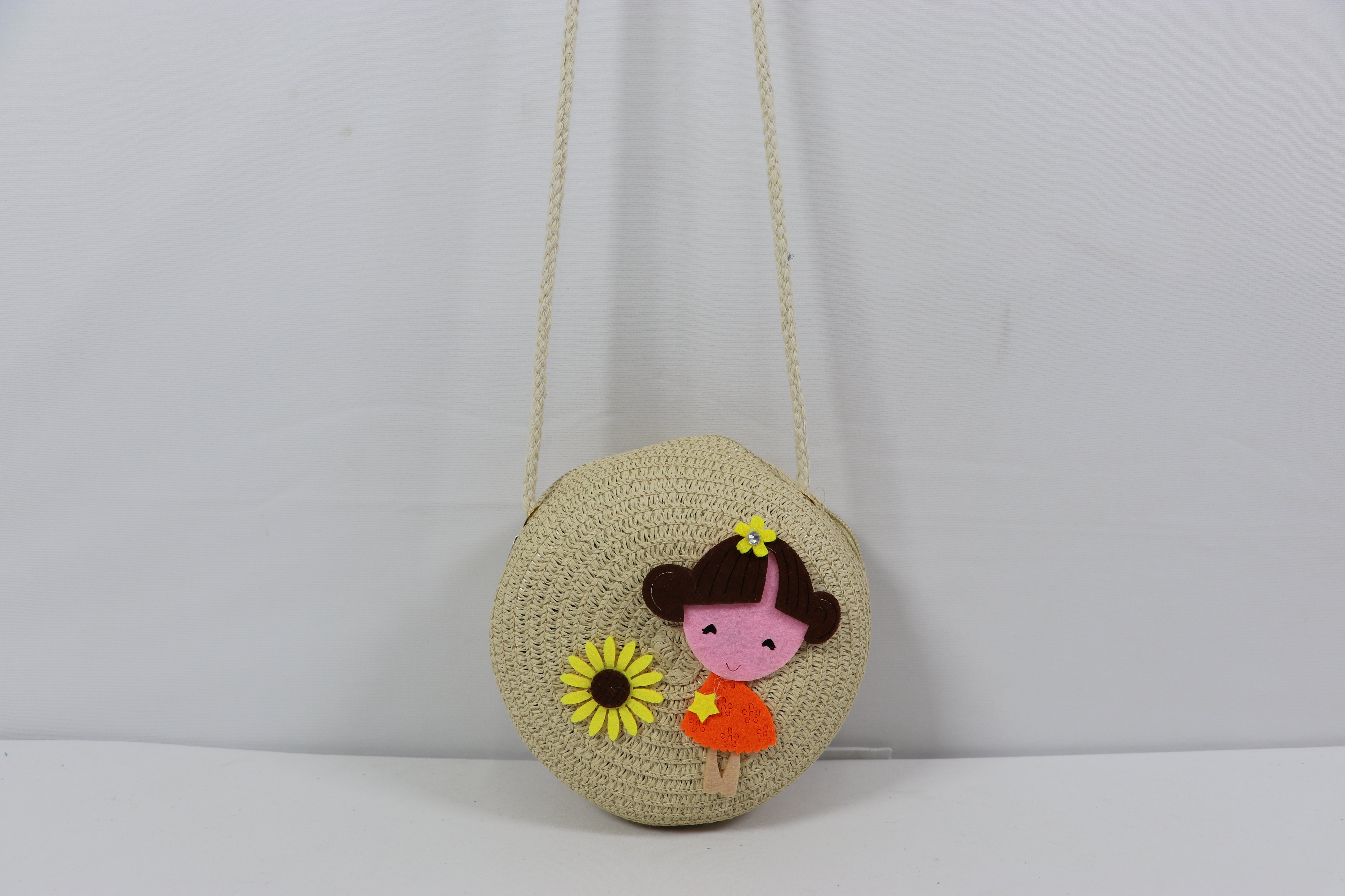 Girls Cute Cartoon Round Crossbody Sling Bag - beige