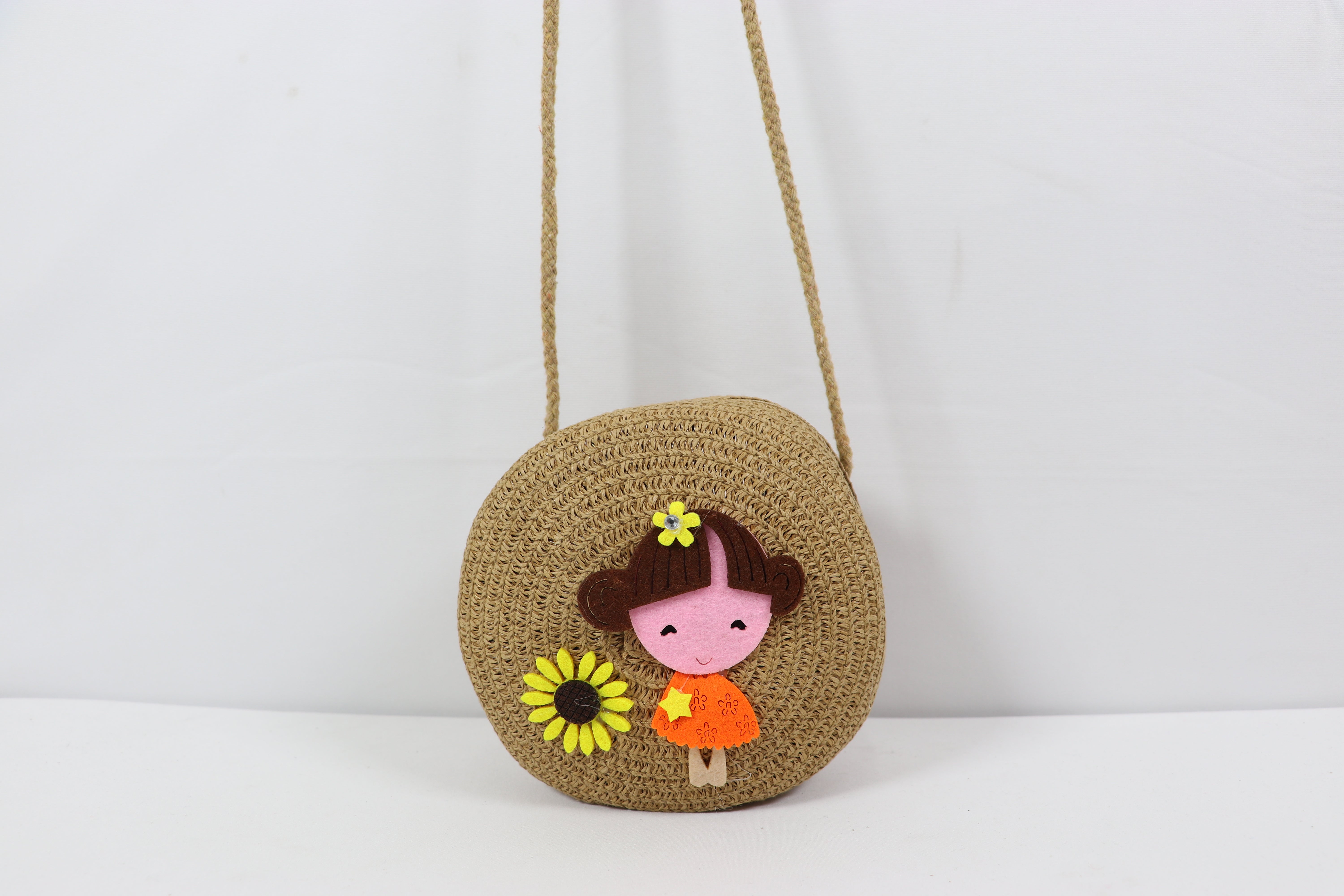 Girls Cute Cartoon Round Crossbody Sling Bag - Brown