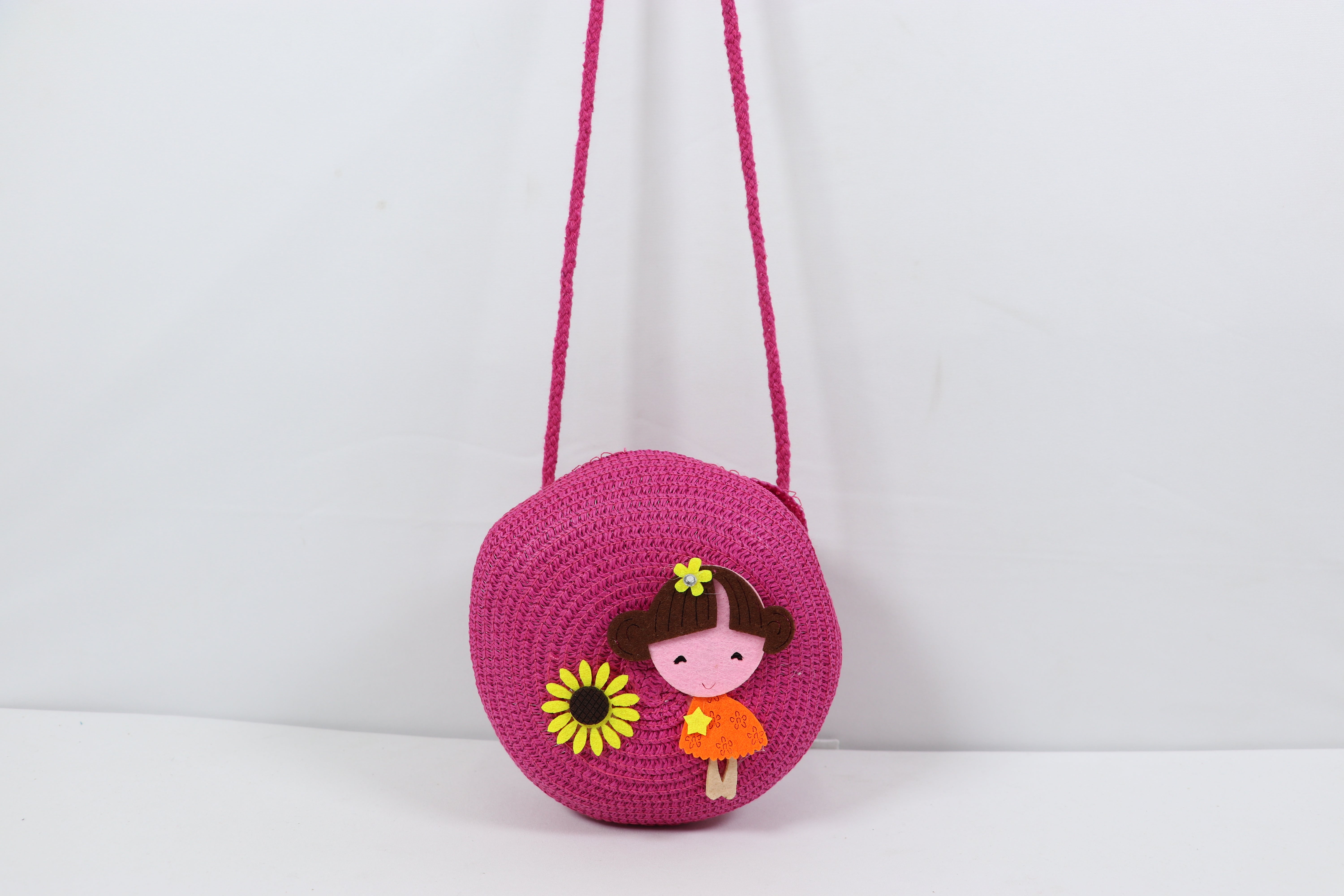 Girls Cute Cartoon Round Crossbody Sling Bag - Dark Pink