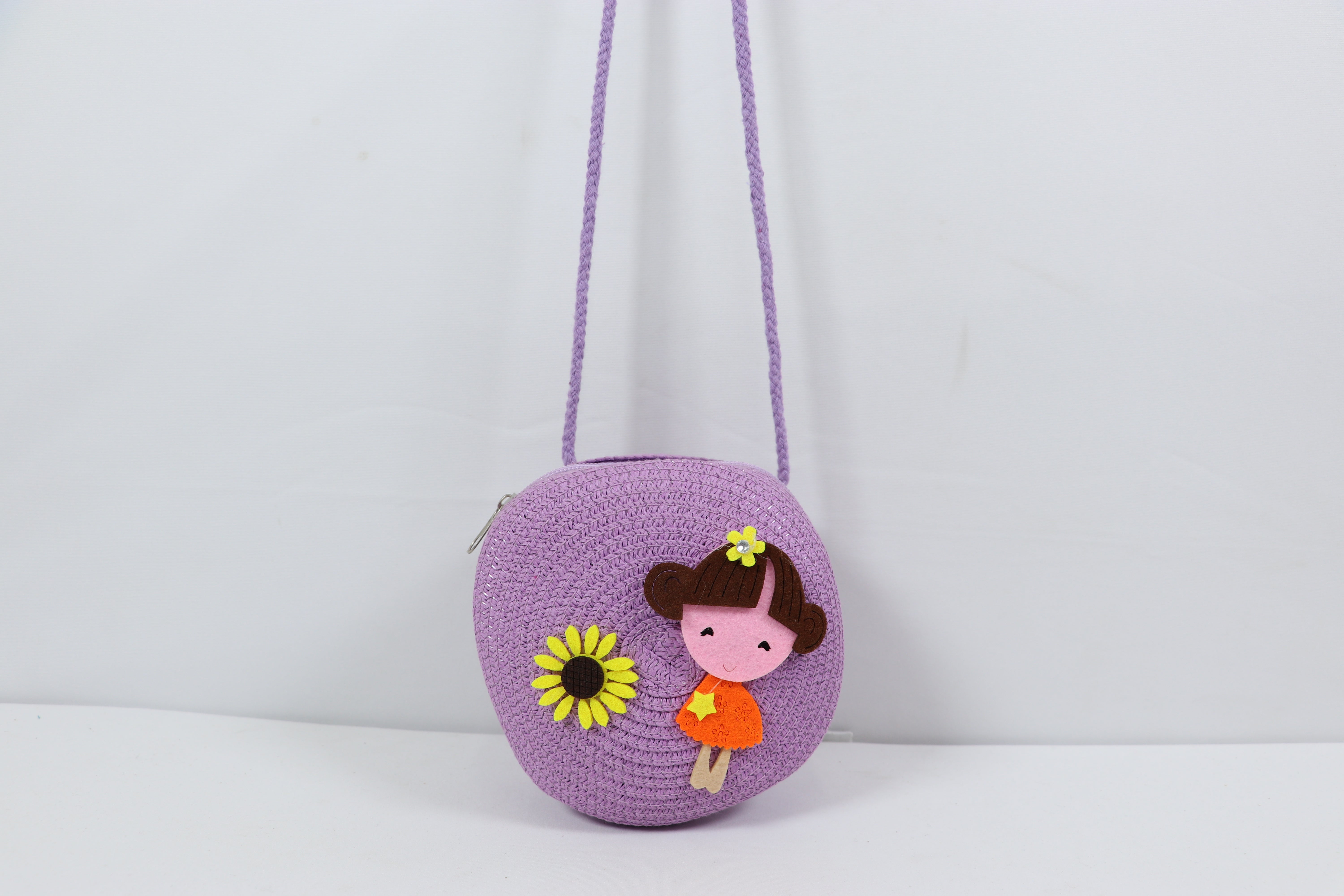 Girls Cute Cartoon Round Crossbody Sling Bag - Purple