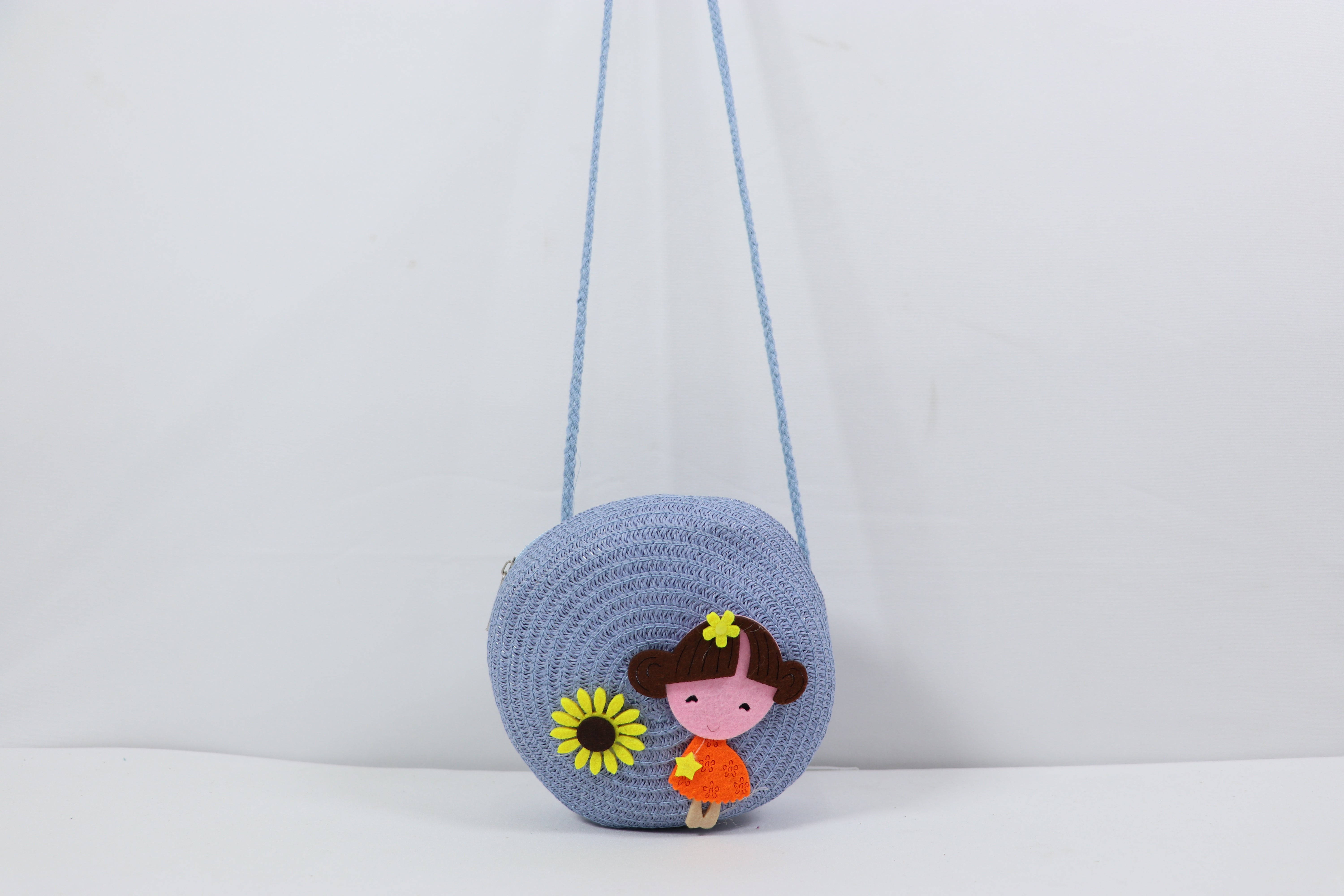 Girls Cute Cartoon Round Crossbody Sling Bag - blue